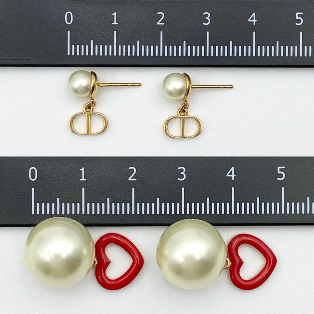 CHRISTIAN DIOR Pearl Heart Tribal Dioramour Earrings Gold Red Authentic - Picture 6 of 7